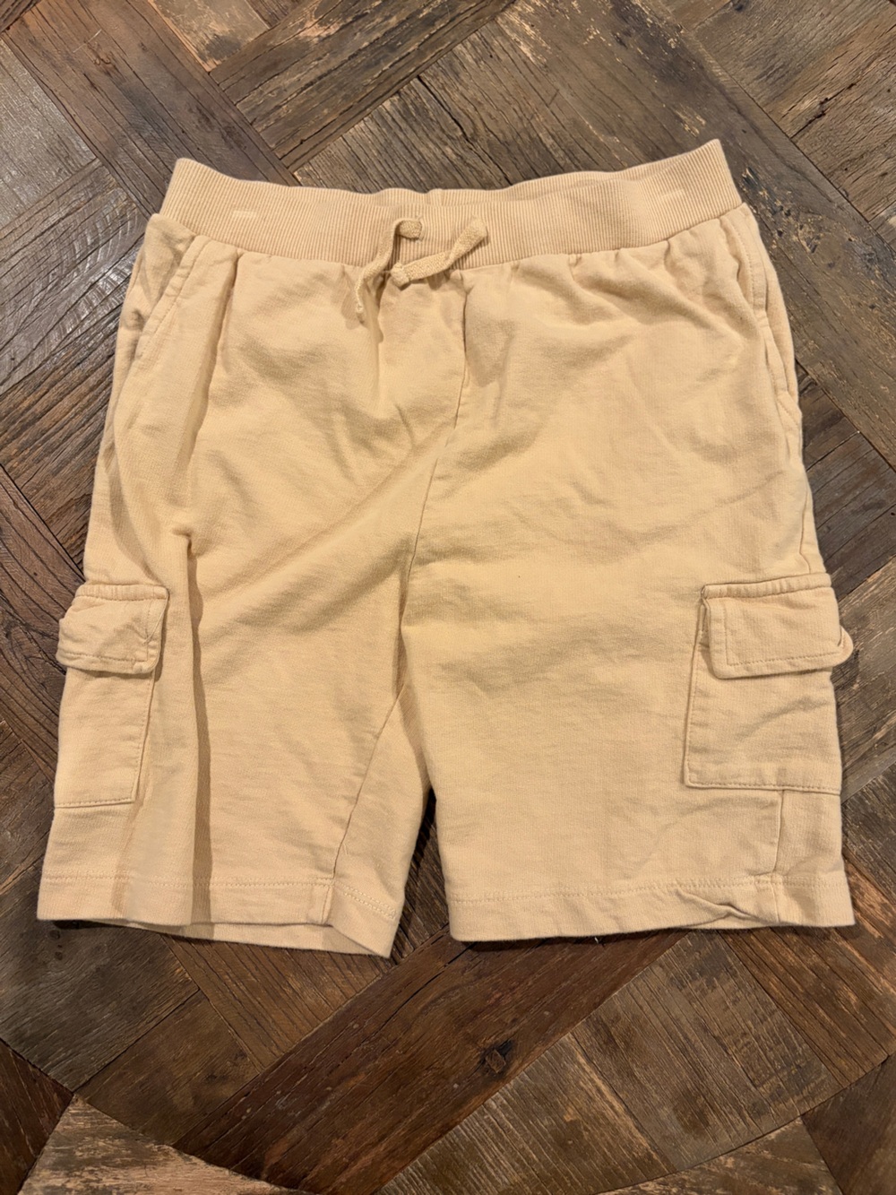 Free Planet Boys Knit Cotton Cargo Shorts Khaki Tan Elastic Waist Size 12